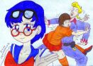 Amy wears Egon and Velma's glasses, leaving them wandering in a daze.