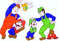 Ray and Peter as the Mario Bros. meeting the REAL Mario Bros.